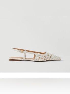NWOB ANN TAYLOR Woven Nip Toe Slingback Flats Shoes Leather white sz 8.5